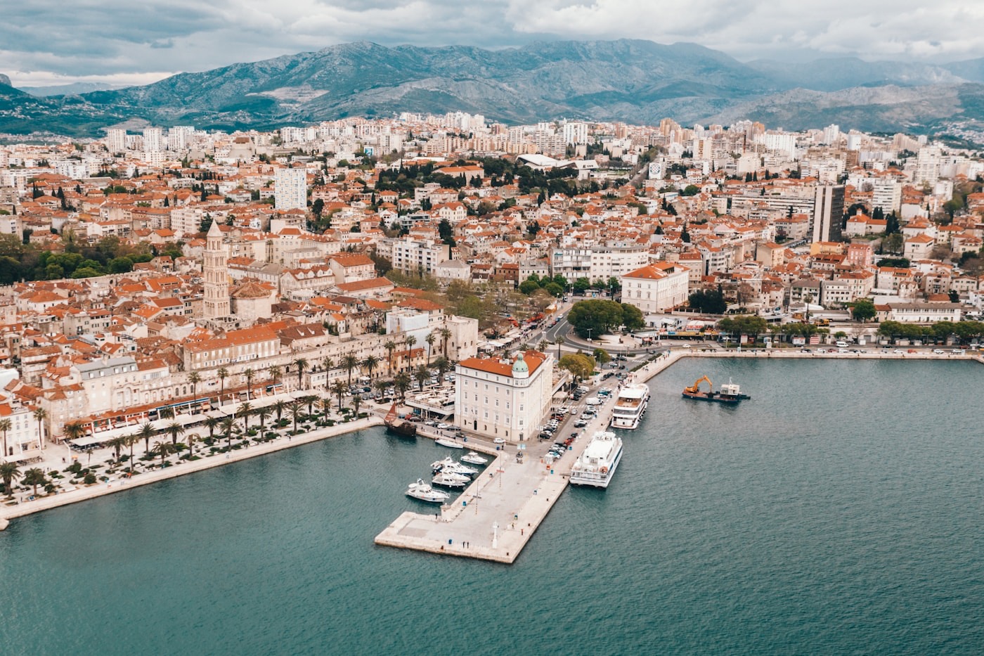 Aerial view of the Split waterfront and harbour, Croatia